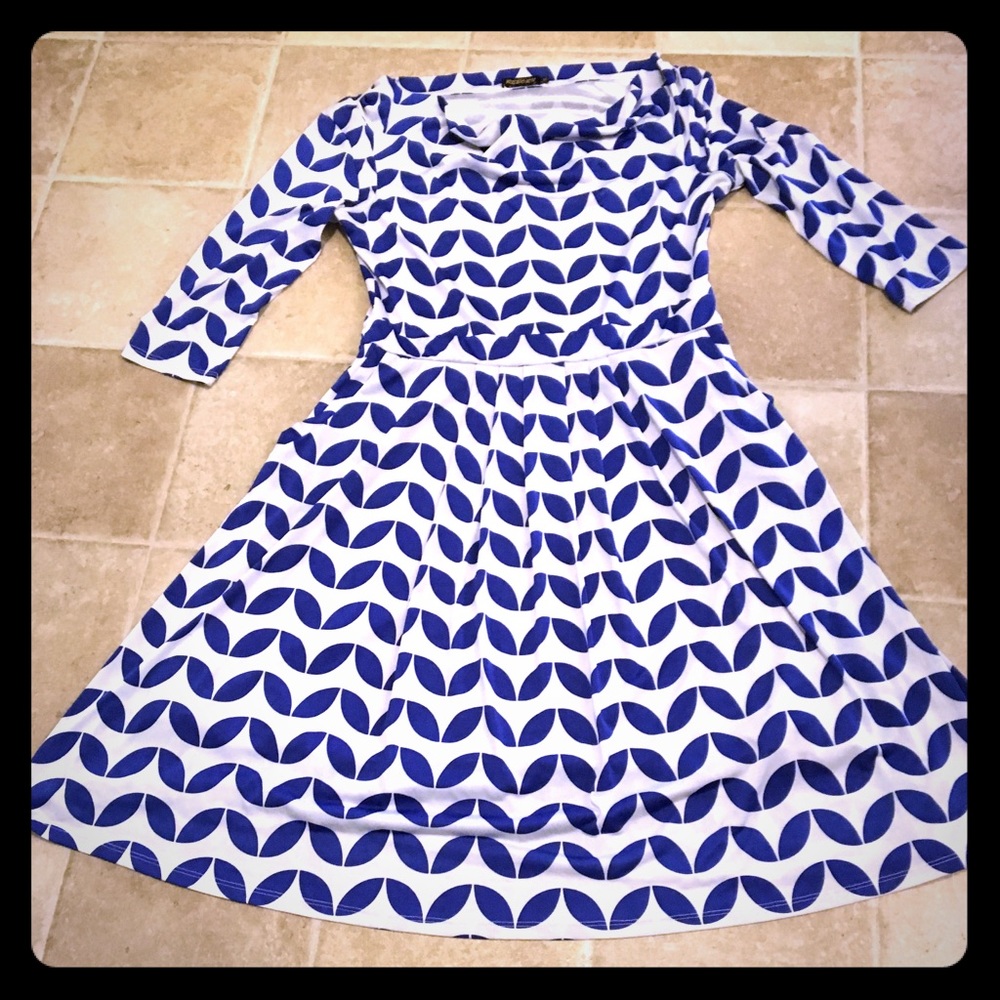 Blue and White Fit and Flare A line dress